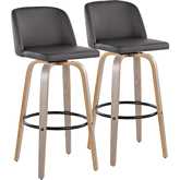 Toriano 30" Swivel Bar Stool in Light Grey Wood & Grey Leatherette with Black Footrest (Set of 2)